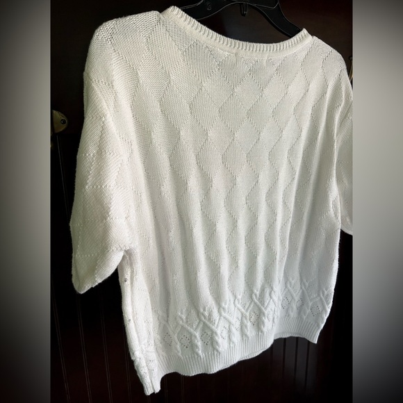 Y2K LIZ CLAIBORNE Rhinestone Cable Knit Short Sleeve Sweater Top Coquette | Sz L - Picture 11 of 13